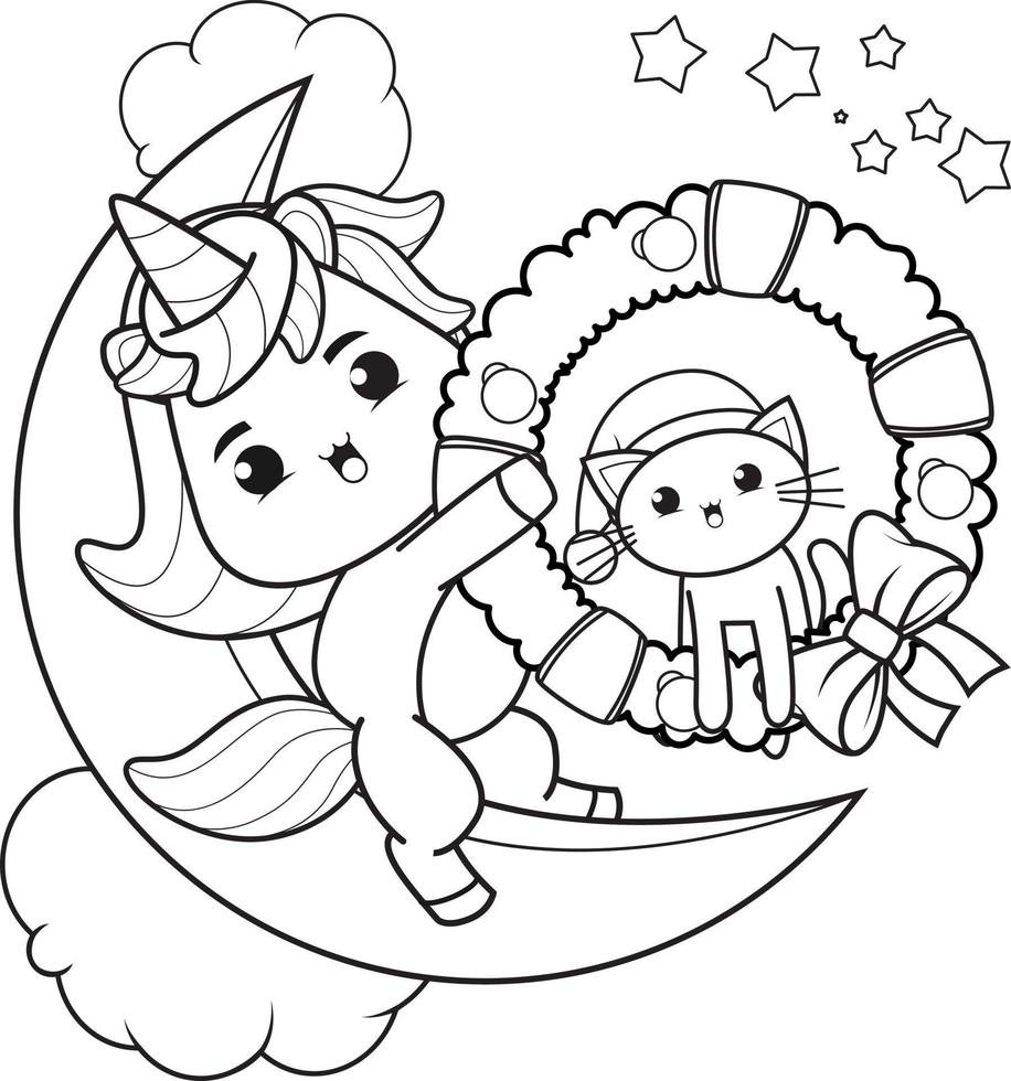 Christmas coloring book with cute unicorn vector