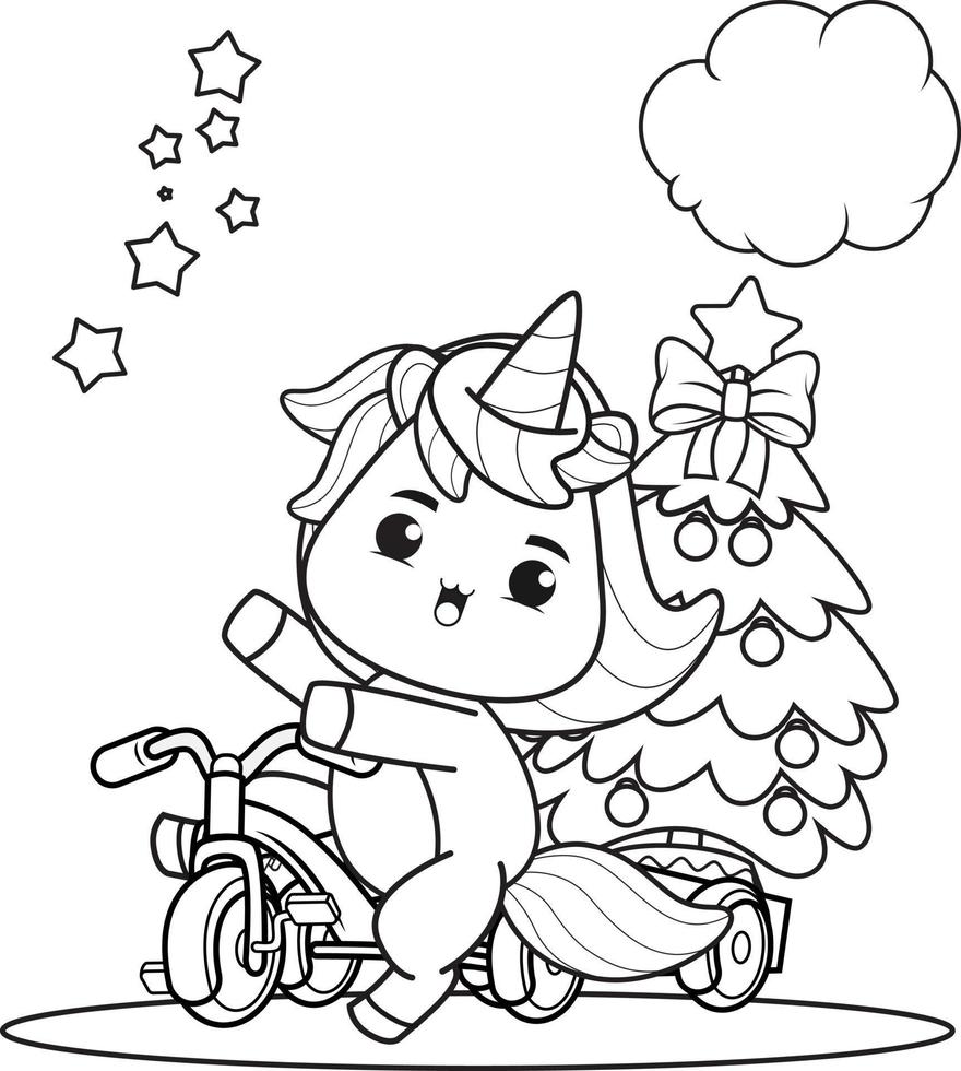 Christmas coloring book with cute unicorn vector