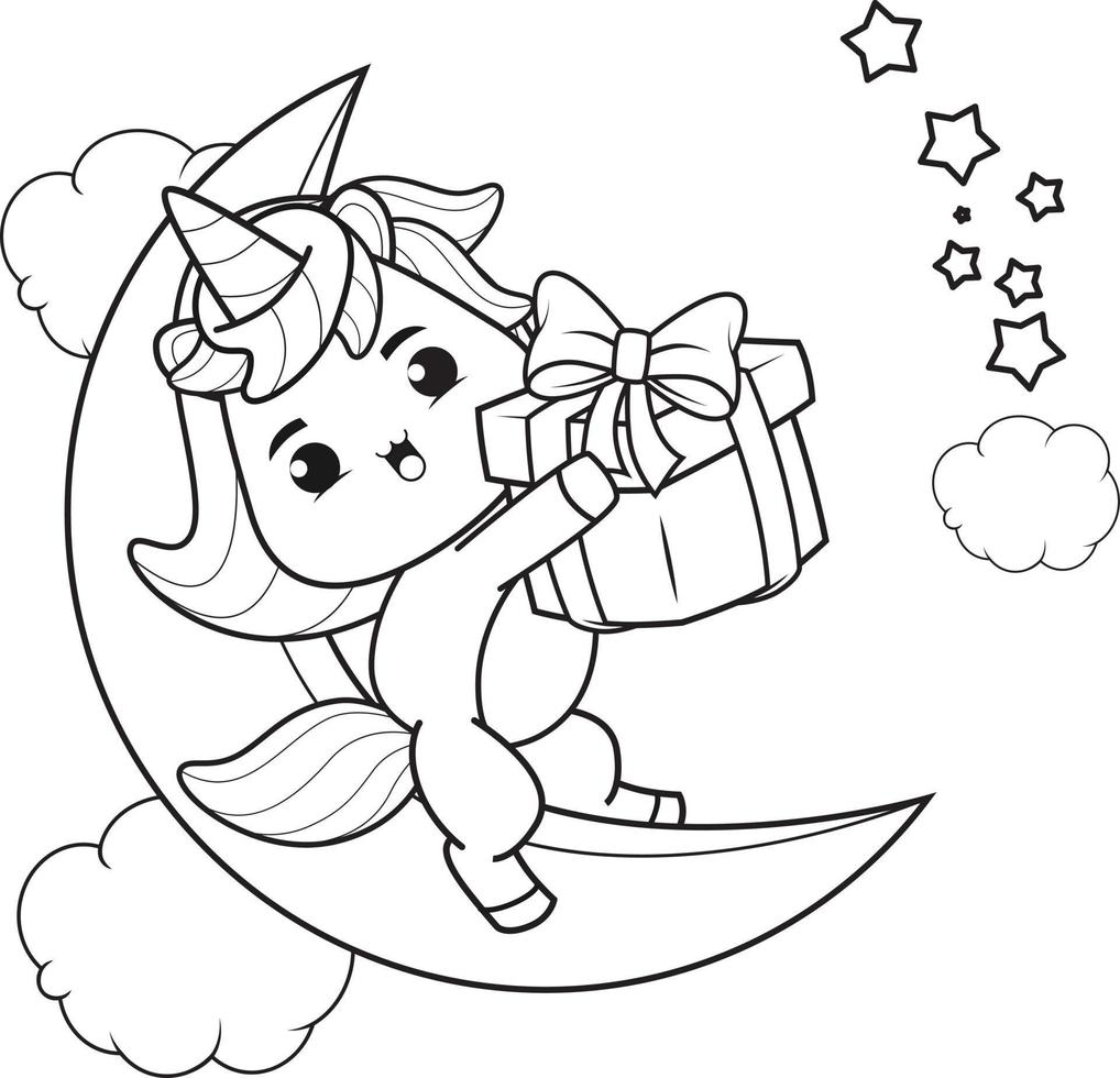 Christmas coloring book with cute unicorn vector