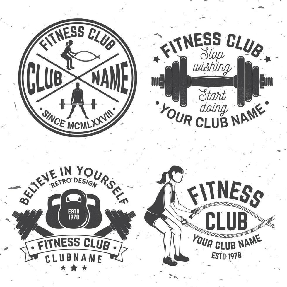 Set of fitness club badges. Vector. Concept for shirt or print, stamp, patch or tee vector