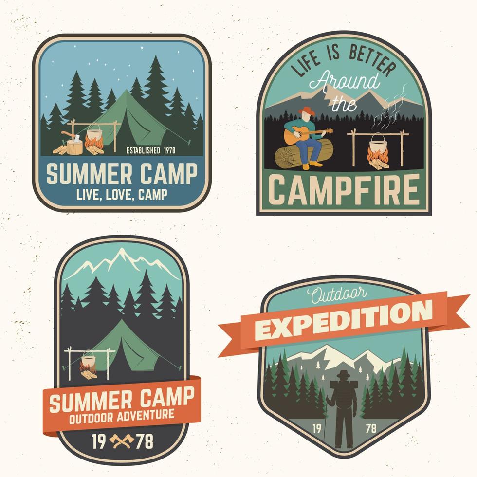 campamento de verano. ilustración vectorial concepto de camiseta o logotipo, estampado, sello o camiseta. vector