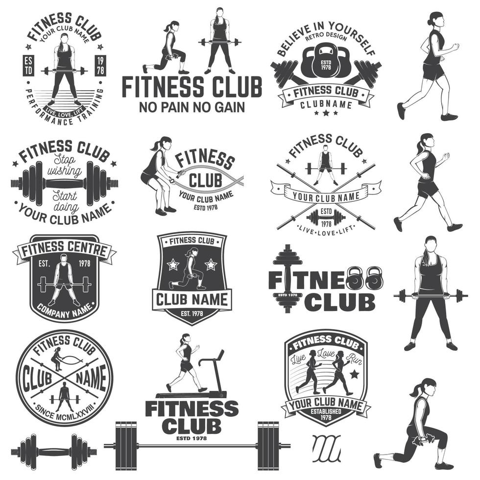 insignias del club de fitness. vector. para emblemas de gimnasios, letreros de gimnasios y otros. vector