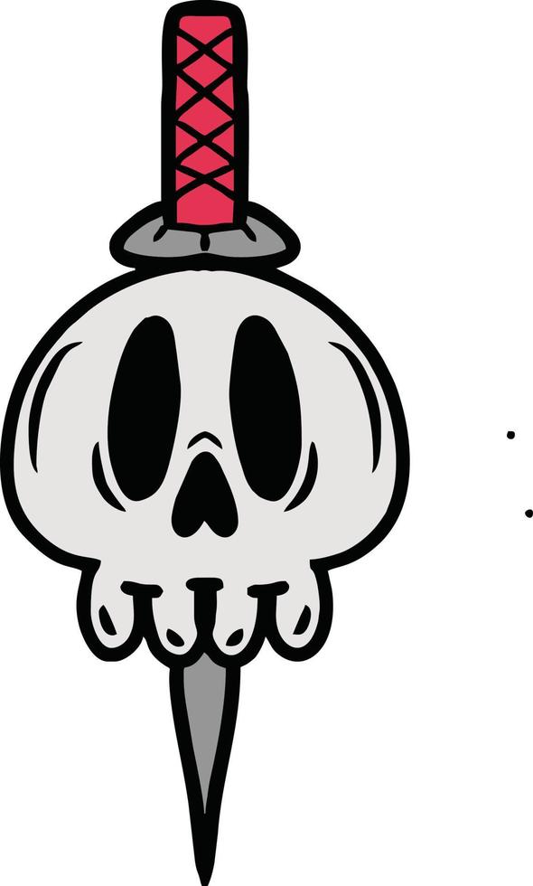 cartoon vector illustration of a skull with a knife