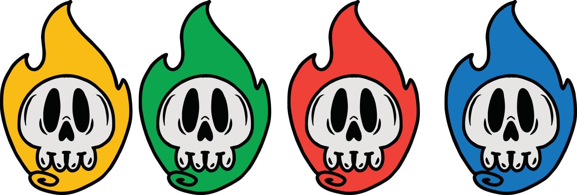 fiery skull vector cartoon illustration on white background