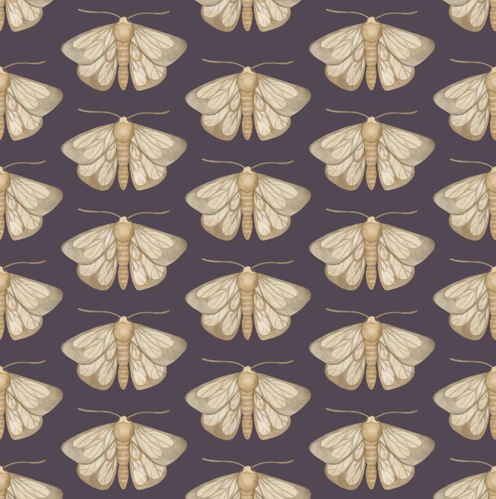 PURPLE VECTOR SEAMLESS PATTERN WITH WATERCOLOR MOTHS
