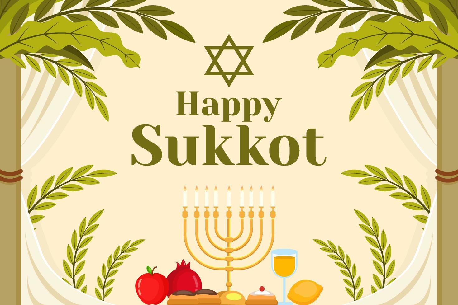 ilustración de fondo feliz sukkot en diseño plano vector