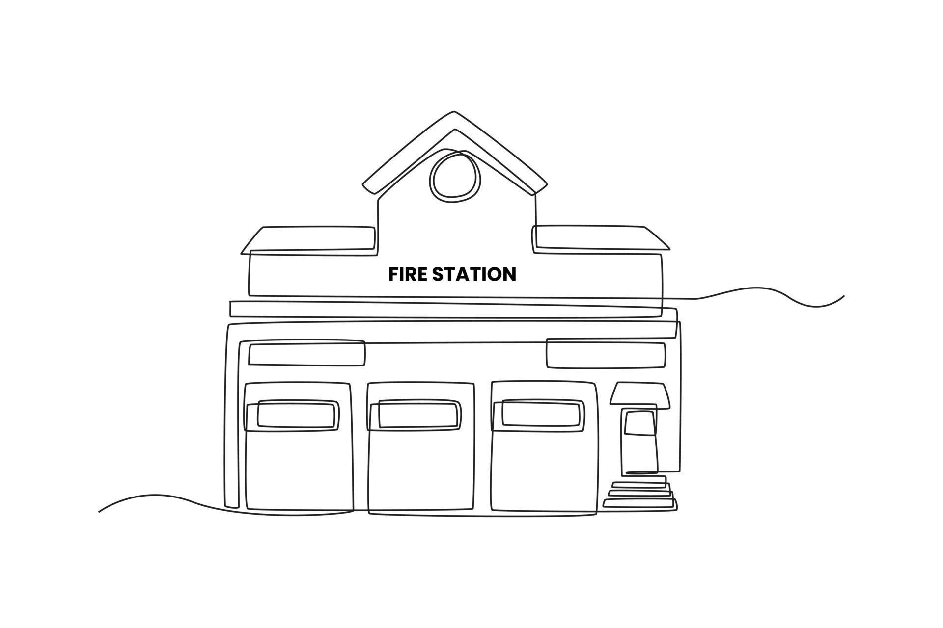 Continuous one line drawing fire station. Building and office concept