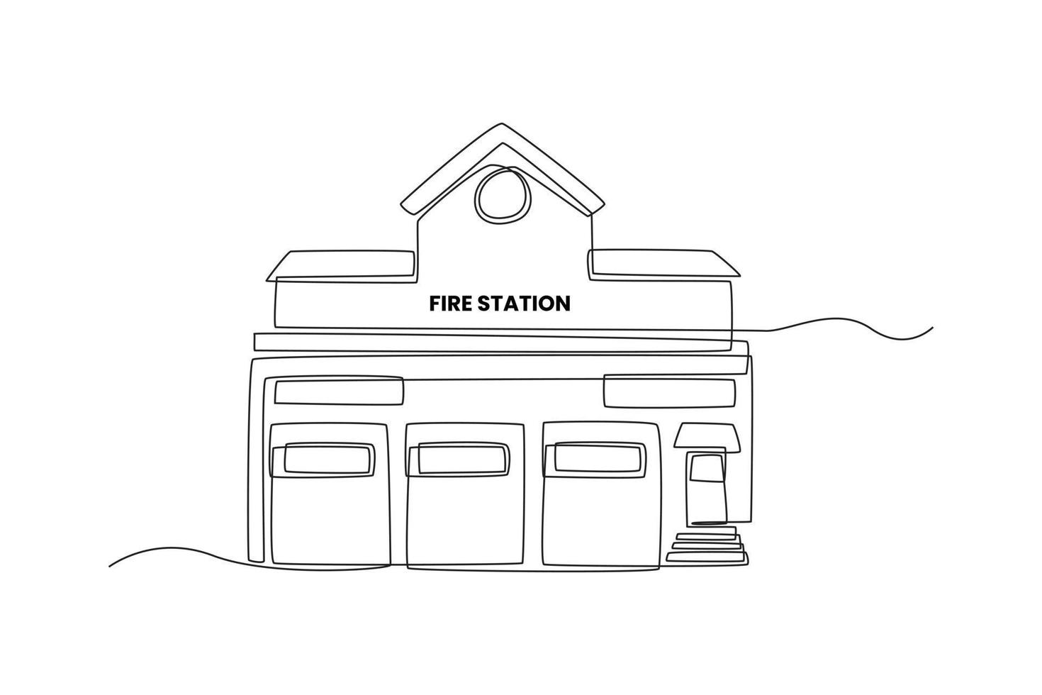 Continuous one line drawing fire station. Building and office concept. Single line draw design vector graphic illustration.