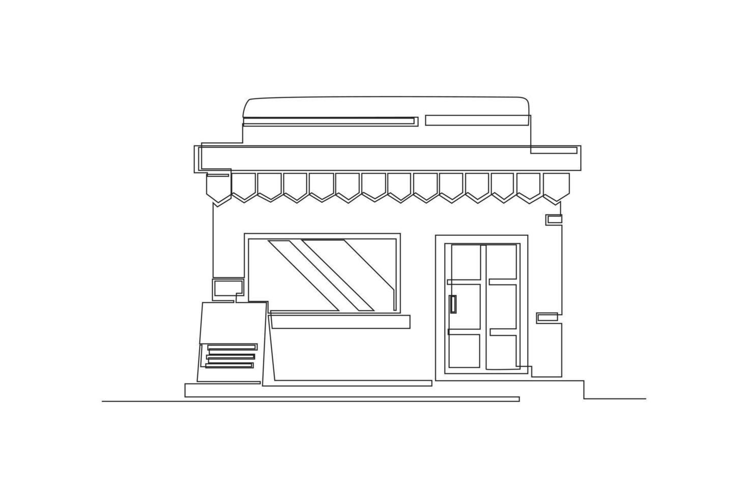 Continuous one line drawing cafe or store. Building and office concept. Single line draw design vector graphic illustration.