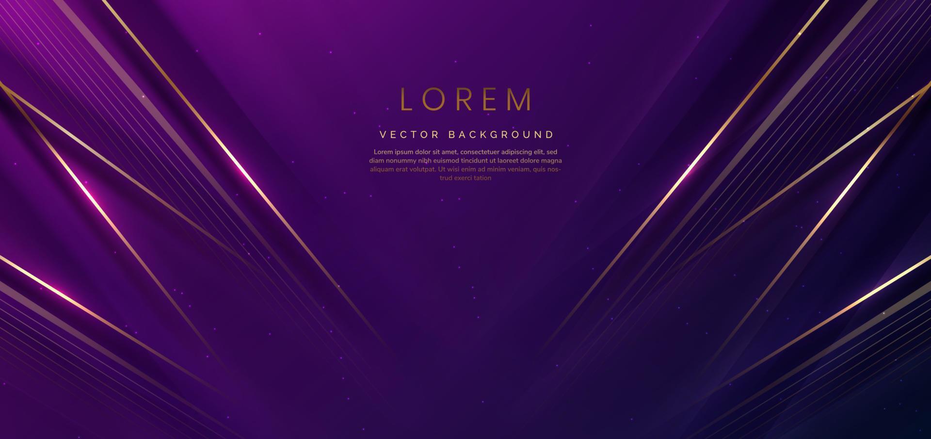 Abstract elegant dark blue and purple background with golden line and lighting effect sparkle. Luxury template design. vector