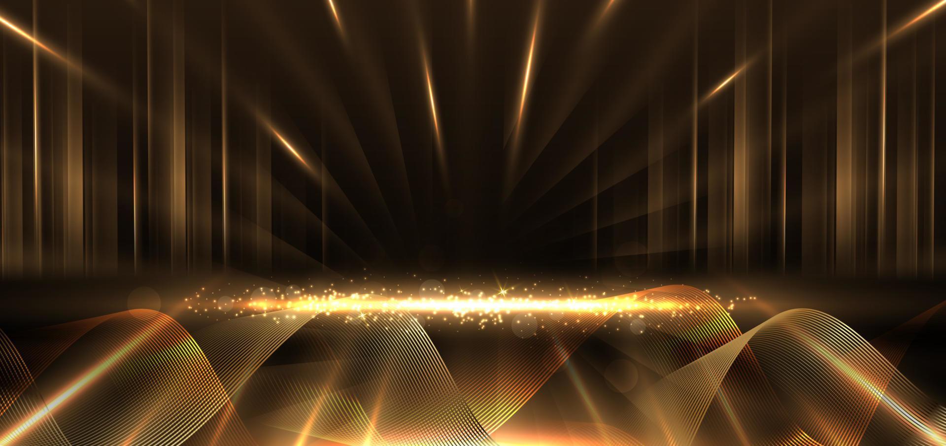 Abstract elegant gold lines diagonal scene on black background. Template premium award design. vector