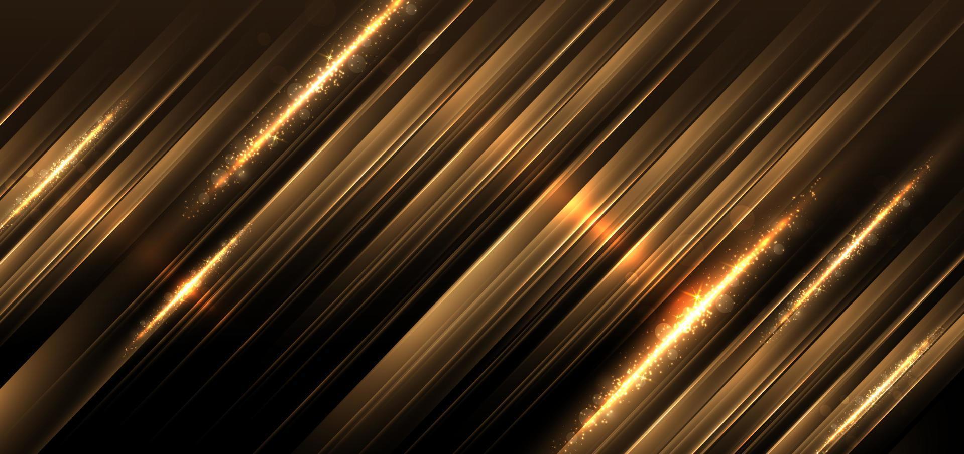 efecto de brillo dorado de lujo abstracto que brilla sobre fondo negro con brillo de efecto de iluminación. diseño de ceremonia de premiación premium de plantilla. vector