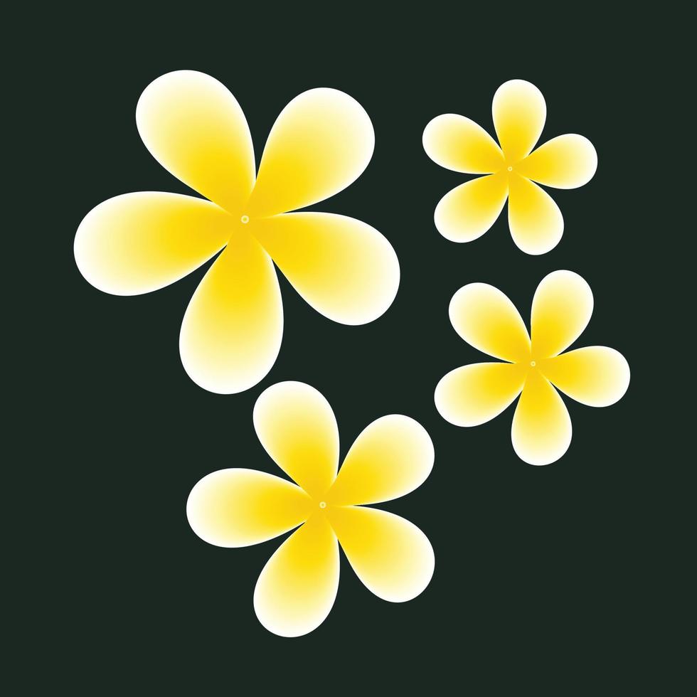 flor vectorial frangipani aislada en vector de fondo negro. frangipani, plumeria, árbol del templo, árbol del cementerio.