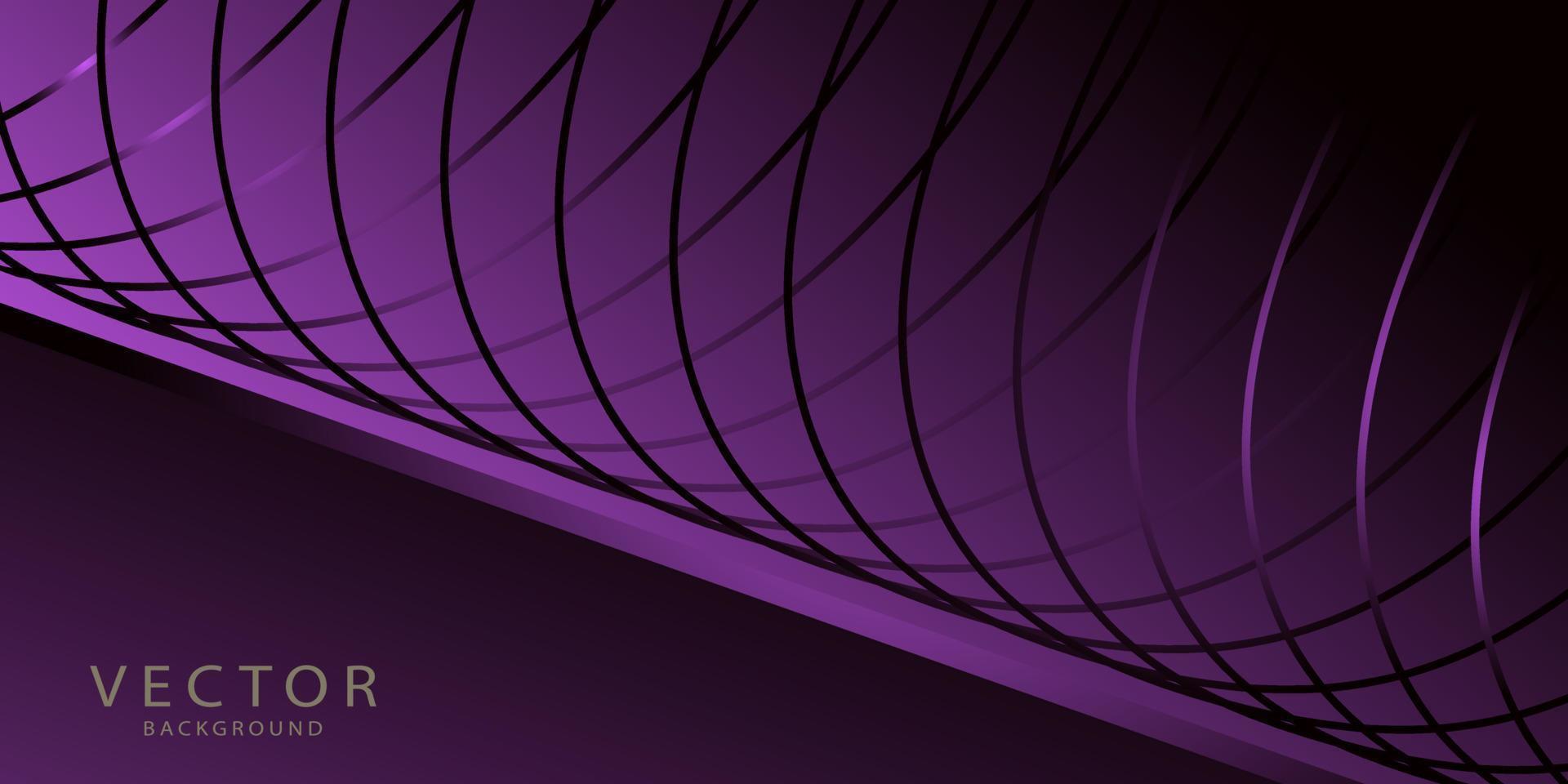 patrón de línea ondulada brillante púrpura sobre fondo azul oscuro con espacio de copia. concepto de color de neón futurista de tecnología moderna. diseño de banner ancho abstracto. vector