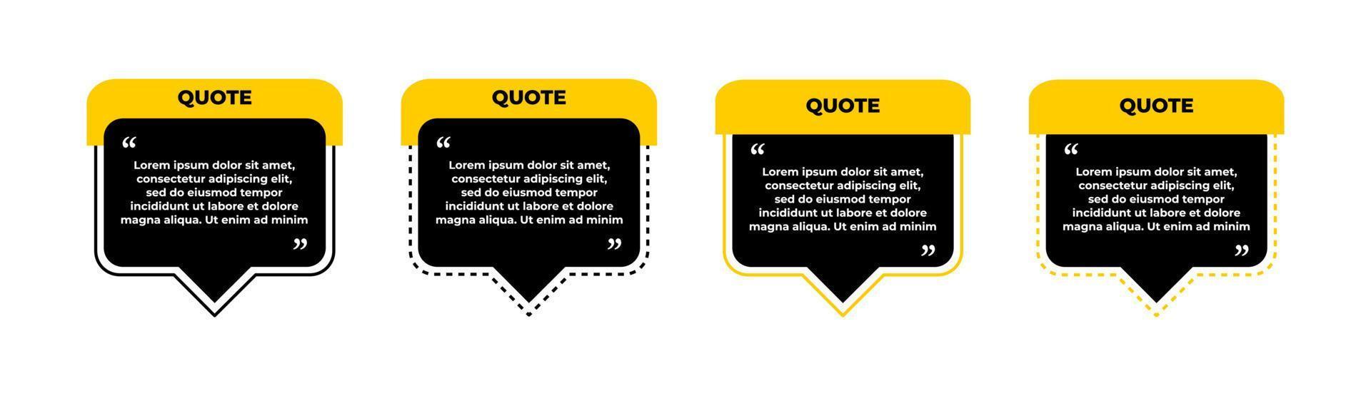 Quote speech bubble template set. Quote box frames icon set. Vector bubble quotation, comment, message borders.