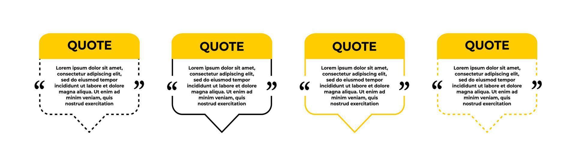 Quote speech bubble template set. Quote box frames icon set. Vector bubble quotation, comment, message borders.