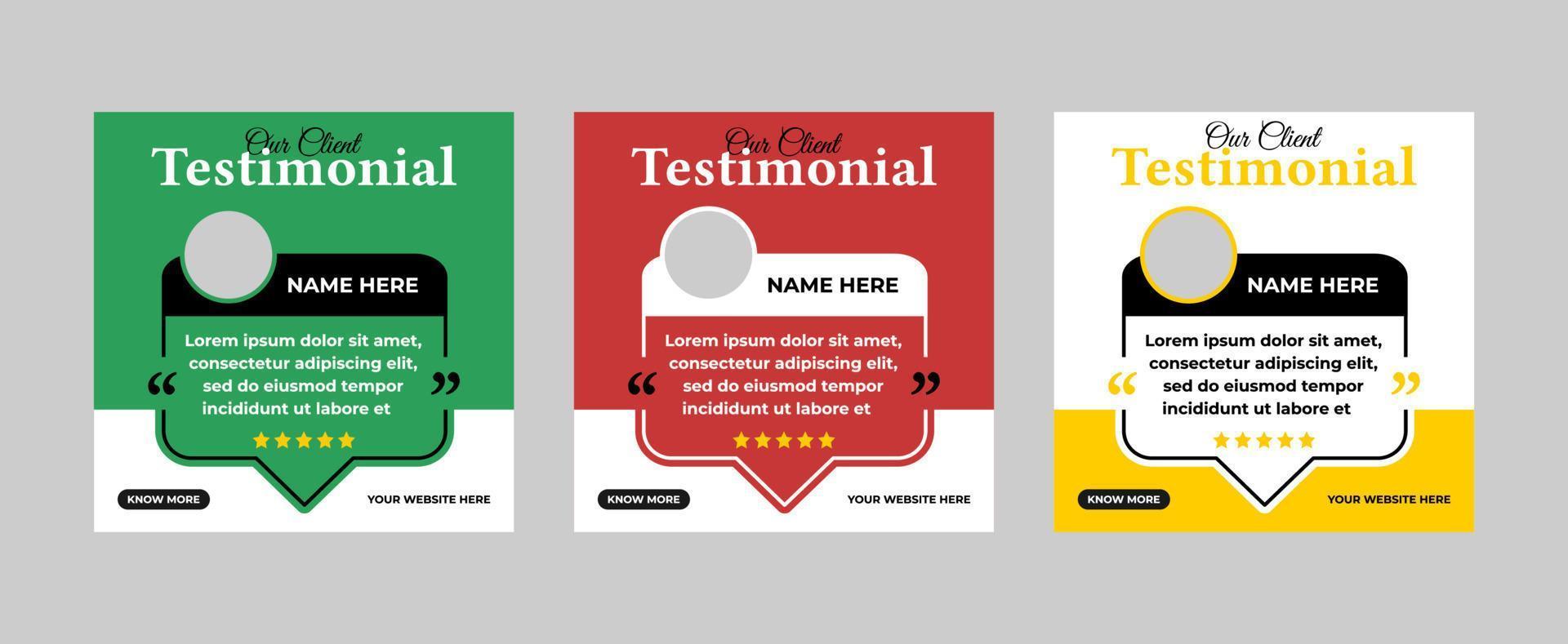 Client or customer testimonial social media post design.Customer service feedback review social media post or web banner. vector