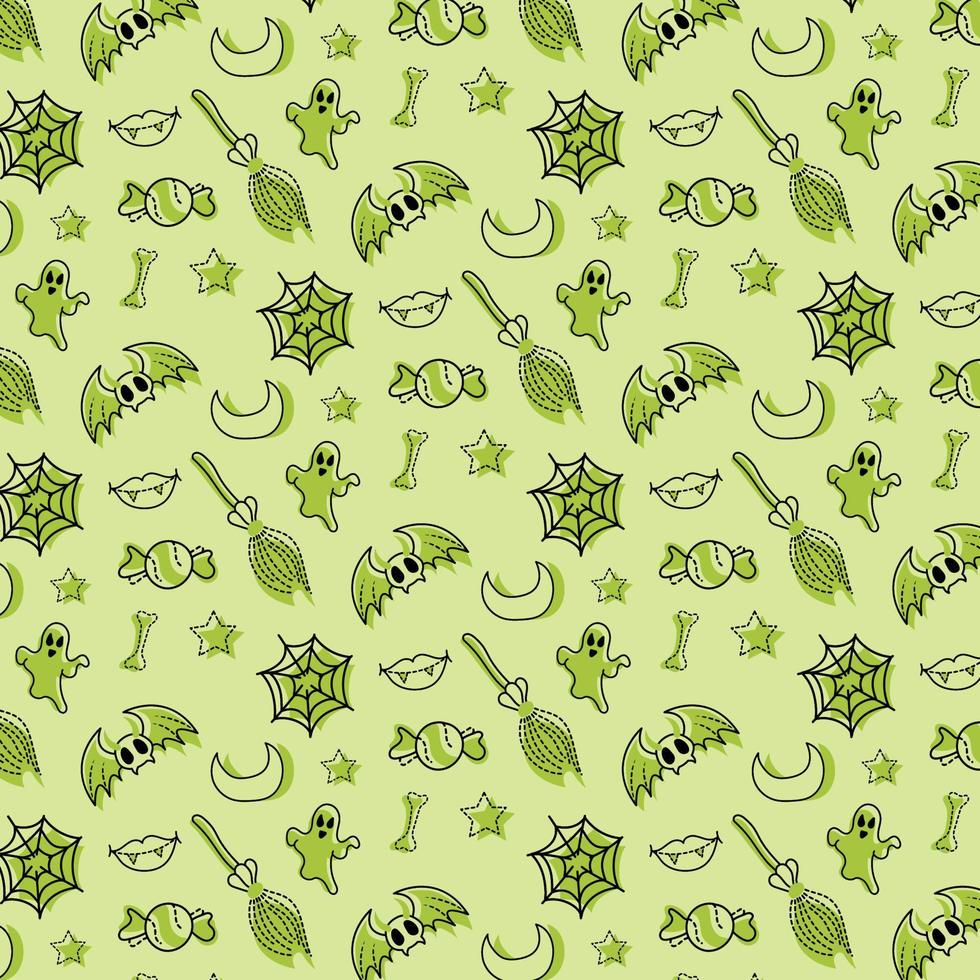 Halloween seamless pattern with moon, bat, spider, skull, pumpkin, candy, star vector. Hand draw halloween element pattern. vector