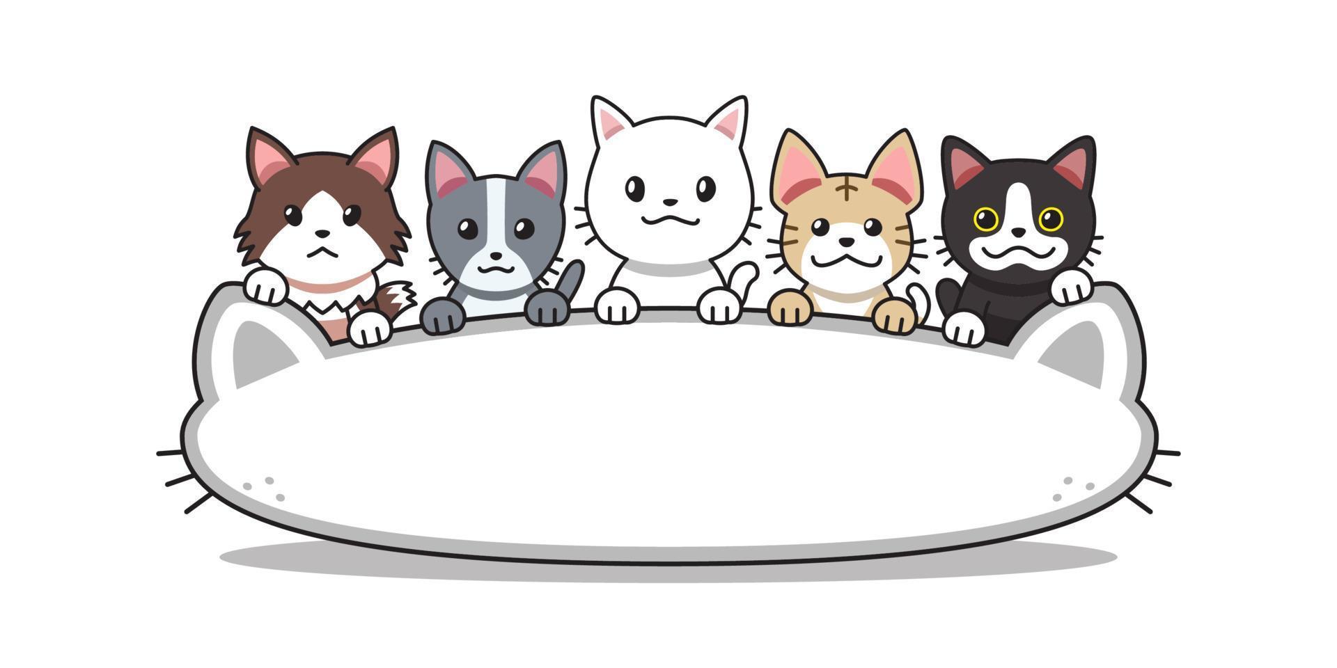 vector de dibujos animados gatos felices con signo de forma de cabeza de gato grande