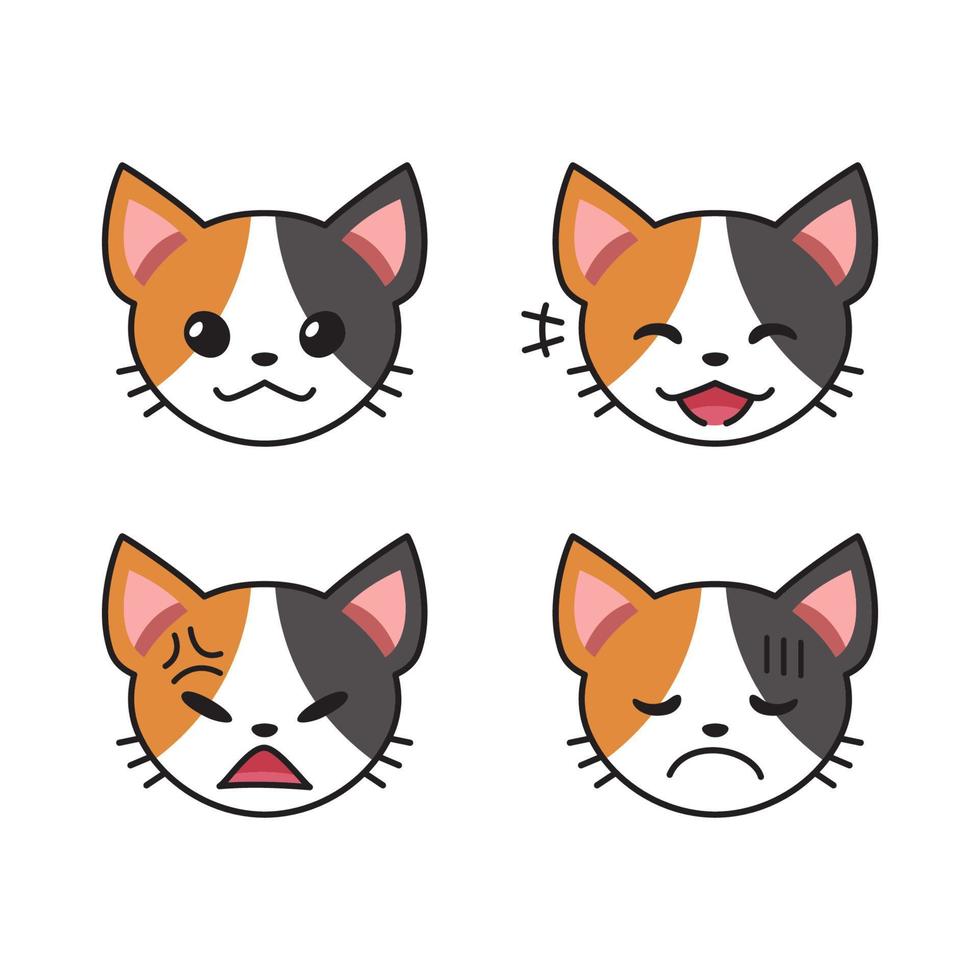 Set of cute cat faces showing different emotions vector