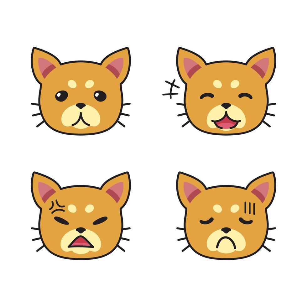 Conjunto de caras de gatos que muestran diferentes emociones. vector