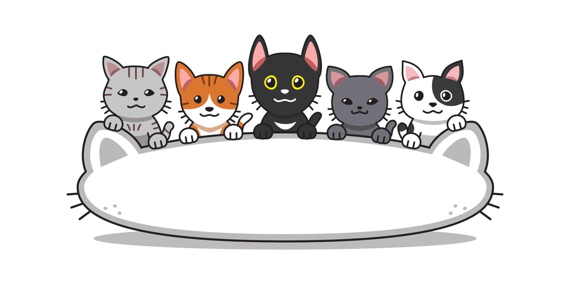 gatos de dibujos animados vectoriales con signo de forma de cabeza de gato grande vector
