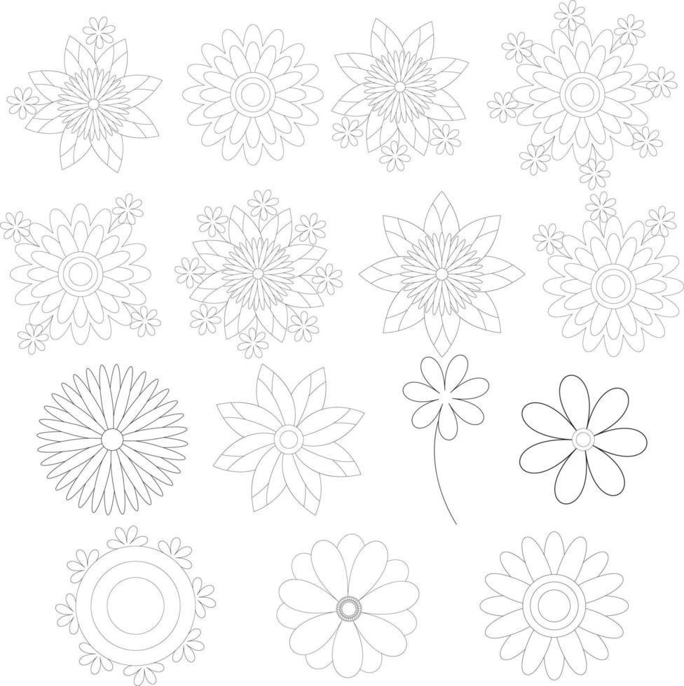 flower coloring pages for kids and adults, floral coloring pages for adults vector