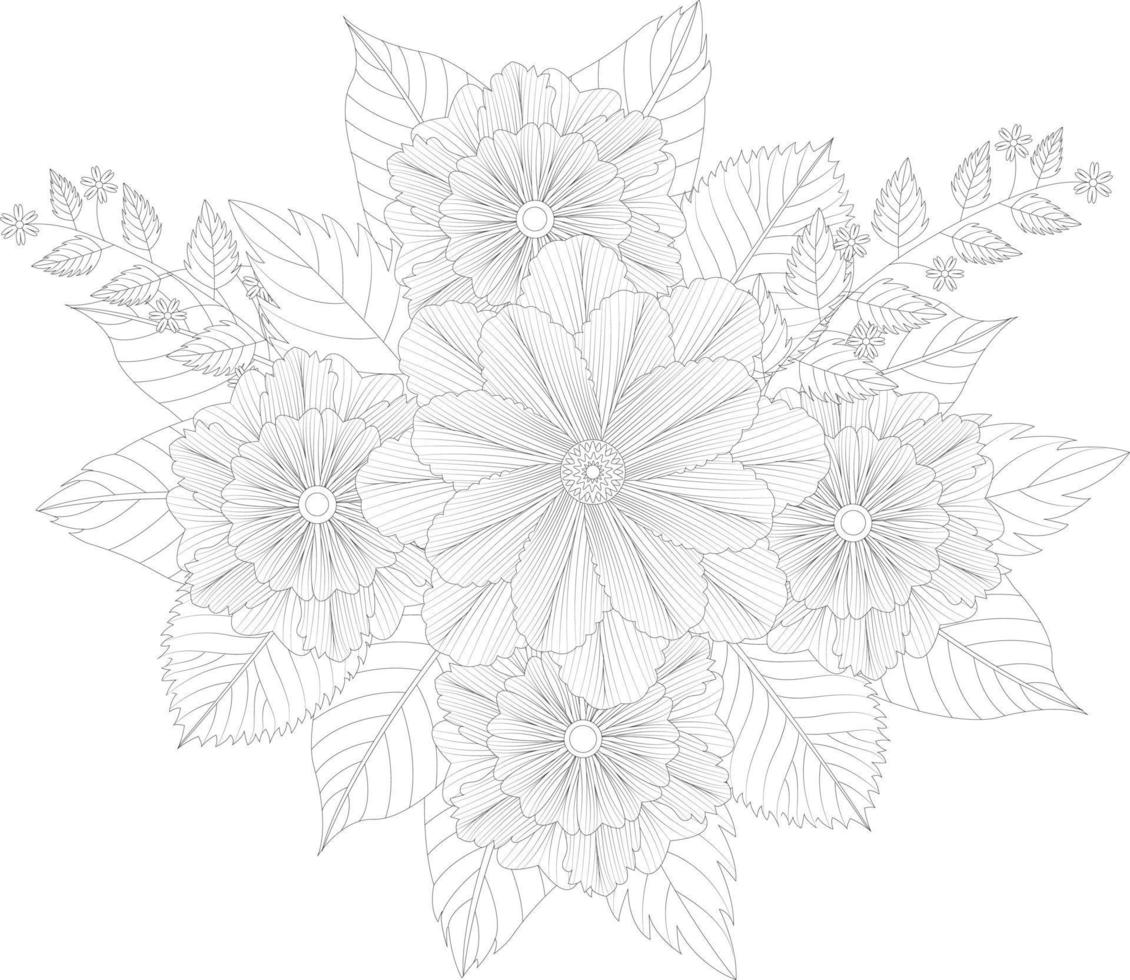 flower coloring pages for kids and adults, floral coloring pages for adults vector