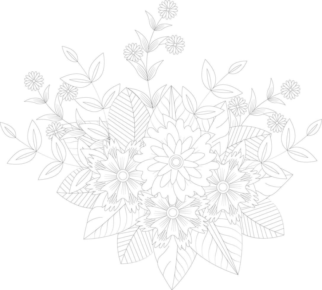 flower coloring pages for kids and adults, floral coloring pages for adults vector