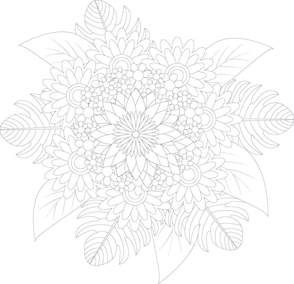 flower coloring pages for kids and adults, floral coloring pages for adults vector