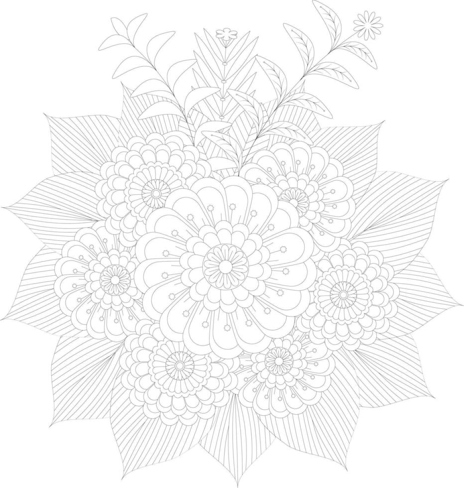 flower coloring pages for kids and adults, floral coloring pages for adults vector