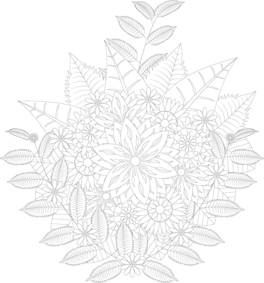 flower coloring pages for kids and adults, floral coloring pages for adults vector