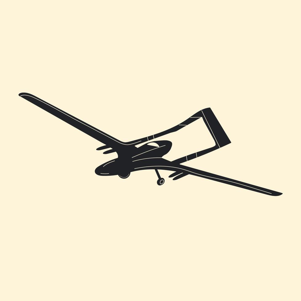 Bayraktar TB2 Turkish unmanned combat aerial vehicle drone silhouette black and white illustration of air military equipment isolated on background vector