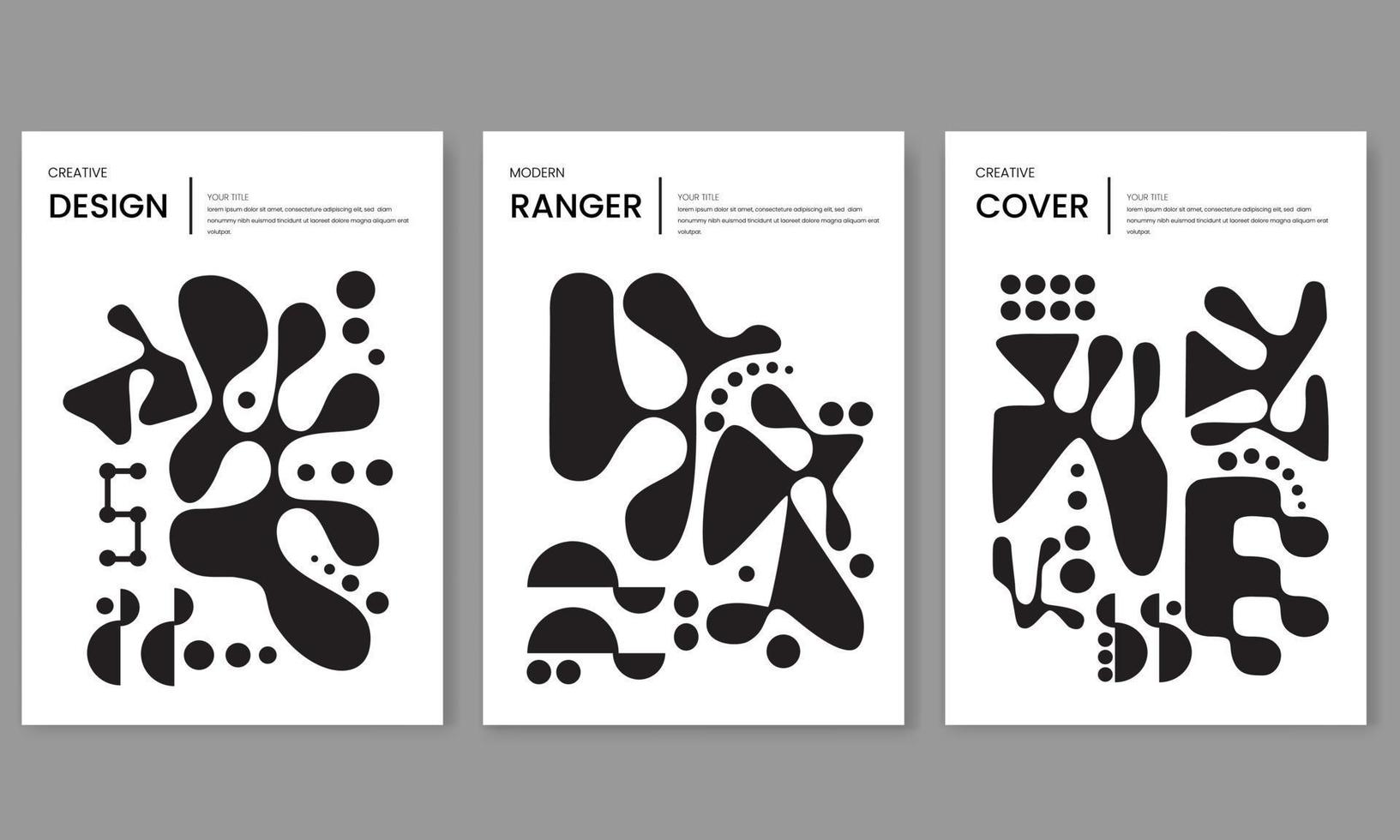 conjunto de tres afiches modernos abstractos en negrita. aplicable para póster, portada, papel tapiz, cuaderno, catálogo. vector