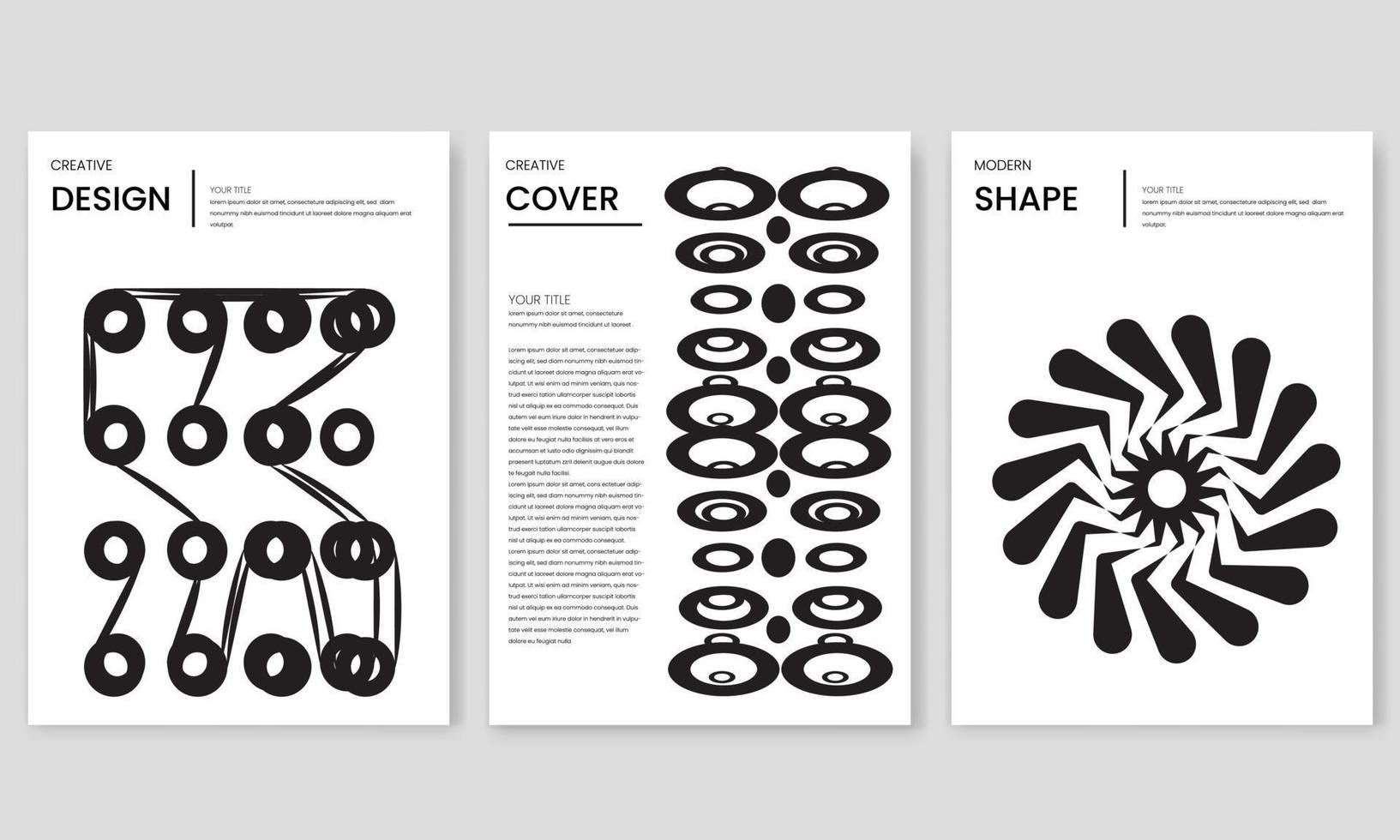 conjunto de tres afiches abstractos de patrones contemporáneos. afiche de diseño, portada, papel tapiz, cuaderno, catálogo. vector