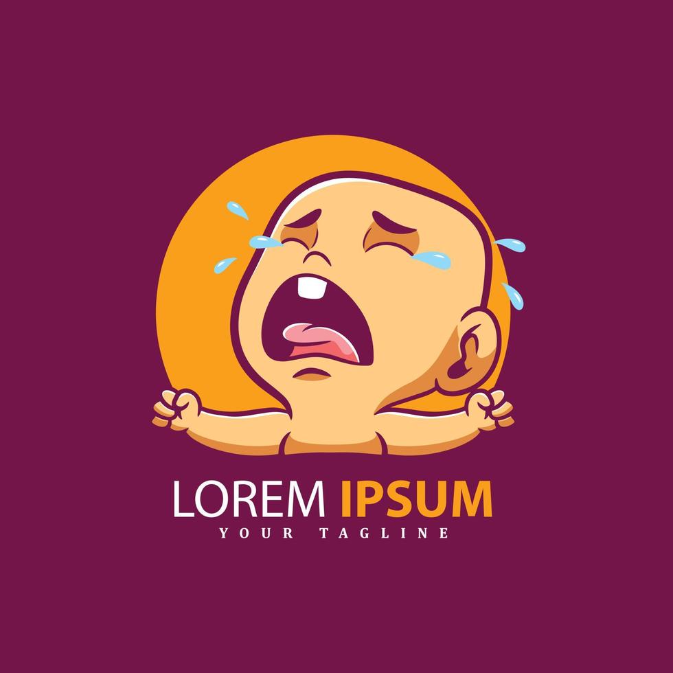 Cute crying baby character logos, badges, labels, emblems or t-shirt prints and other uses. vector