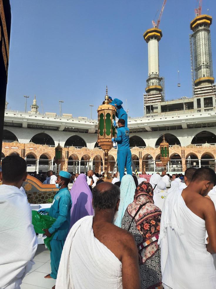 Mecca, Saudi Arabia, Sep 2022 - The cleaning work is going on in the courtyard of Masjid al-Haram in Makkah. This cleaning process continues throughout the day. photo