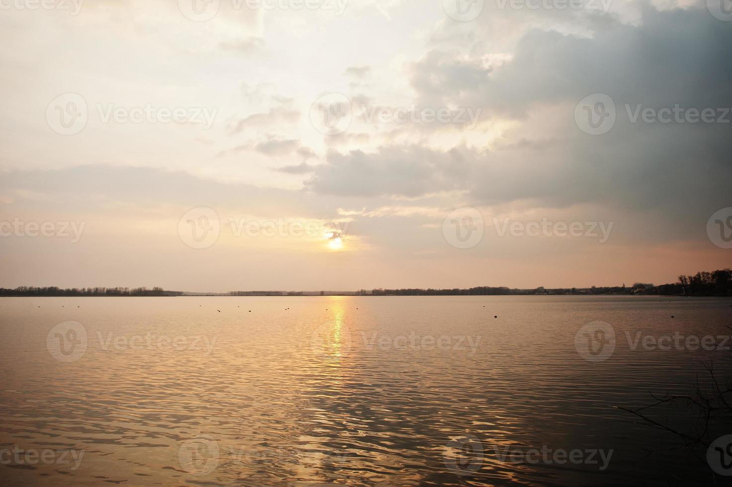 Sunset reflection in a lake around Pasohlavky, South Moravia, Czech Republic. photo