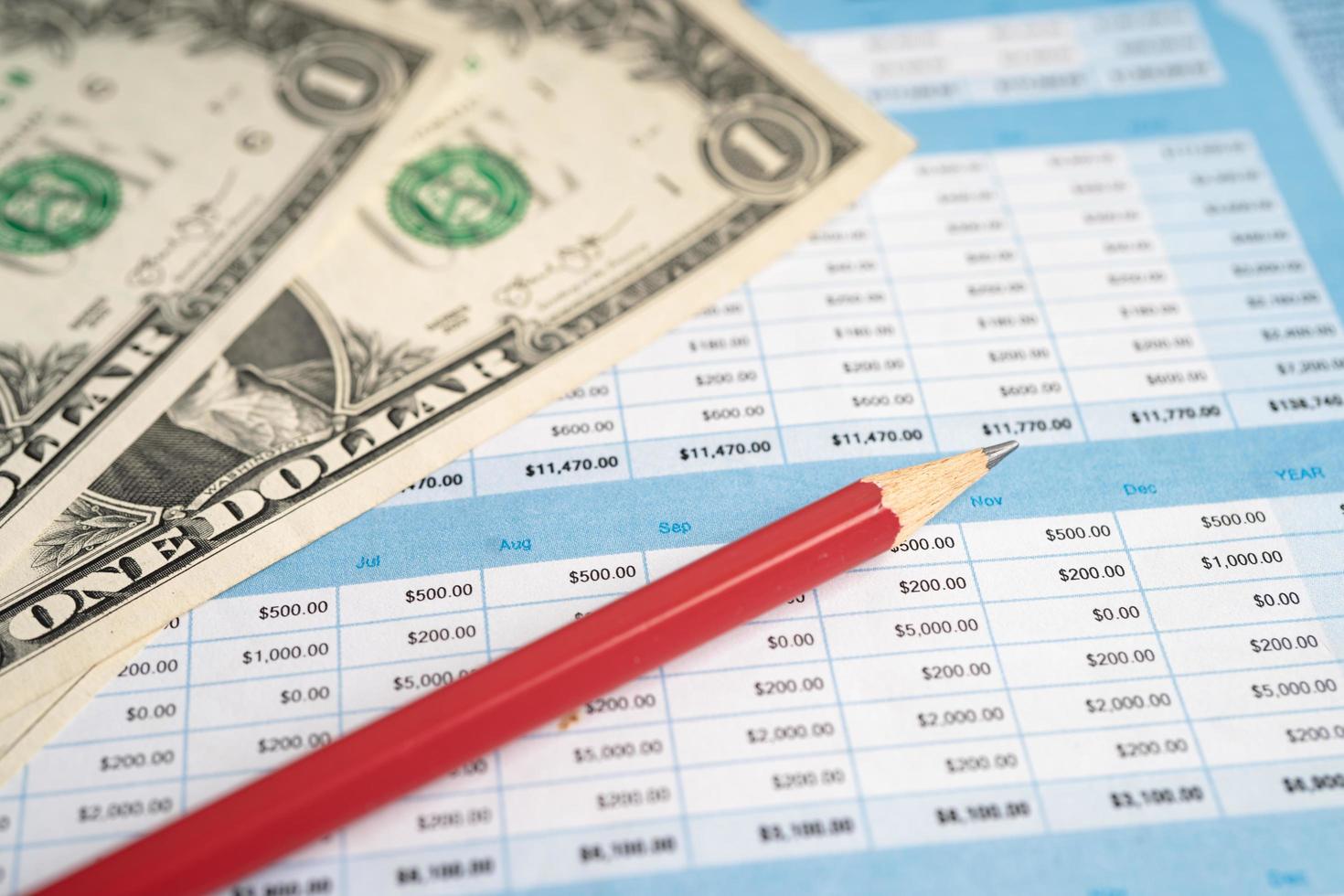 Pencil on spreadsheet paper. Finance, Account, Statistics, Analytic research data economy, Stock exchange trading and Business company meeting concept photo