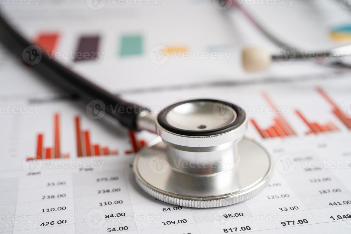 Stethoscope on chart and graph paper, Finance, Account, Statistics, Investment, Analytic research data economy and Business company concept. photo