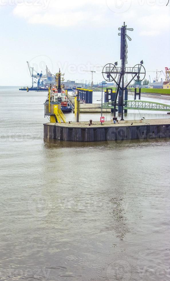 Details equipment anchor dock handlebar mast ships boats Bremerhaven Germany. photo