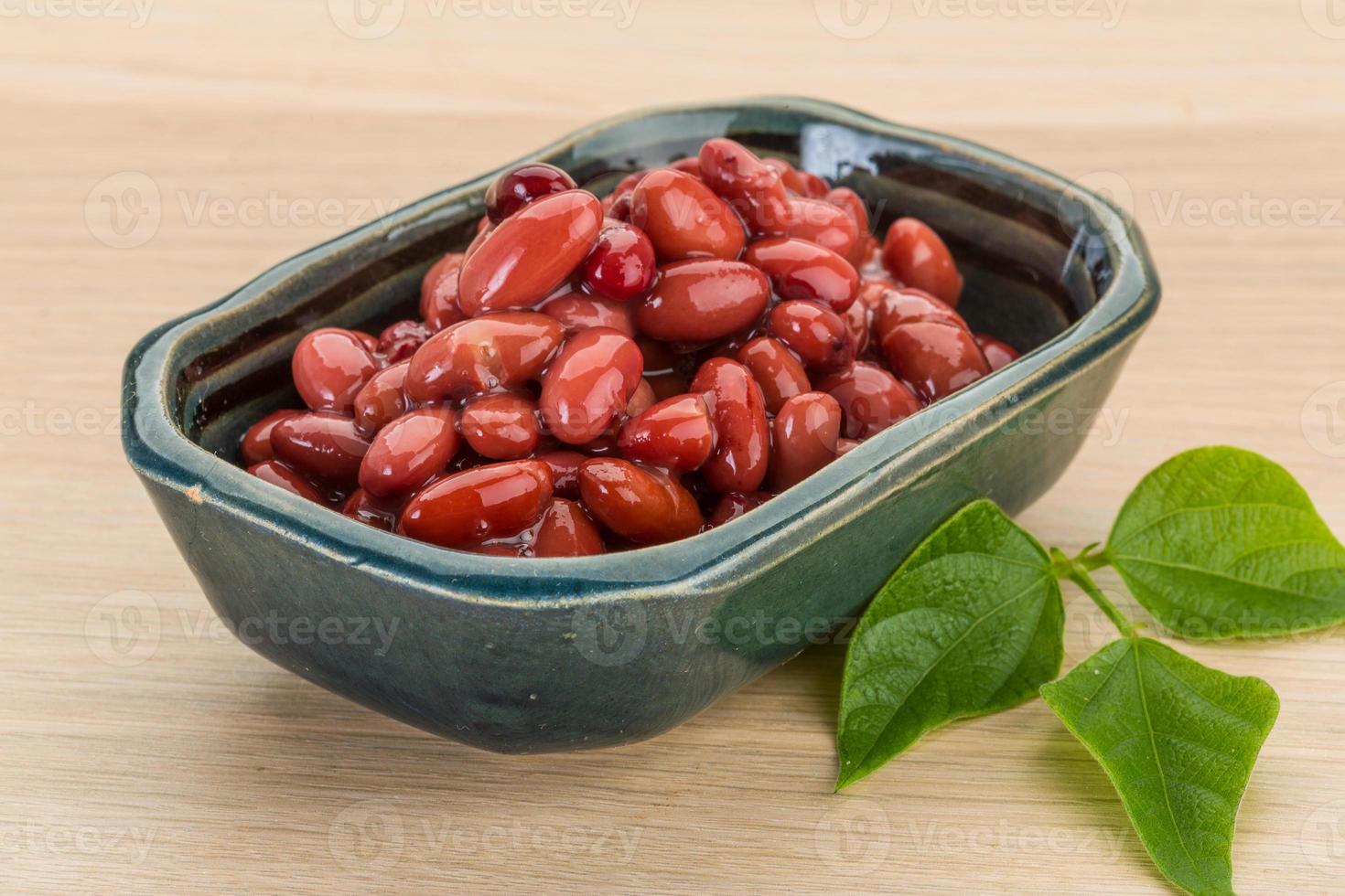 Red beans in a bowl on wooden background photo