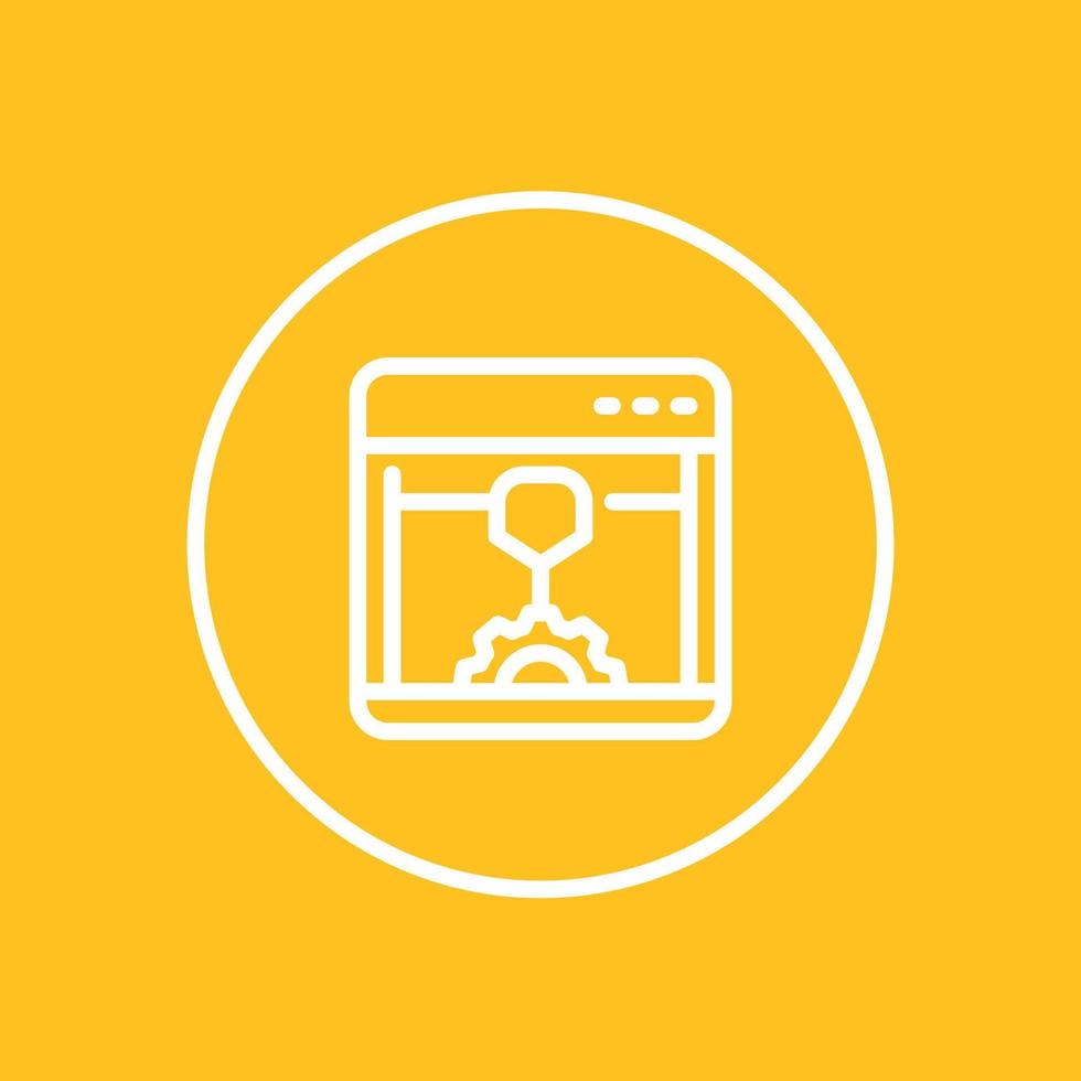 3d printer line icon in circle, additive manufacturing, printing, vector illustration