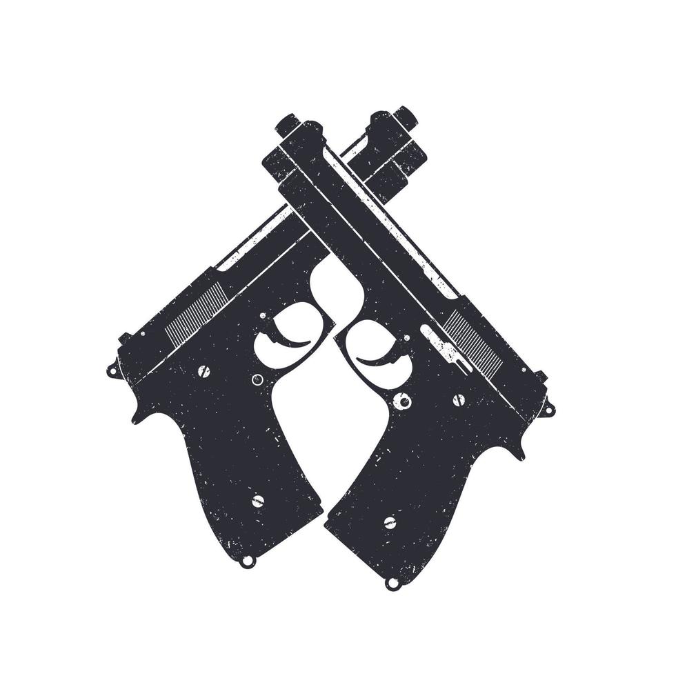 crossed modern pistols, vector semiautomatic guns on white