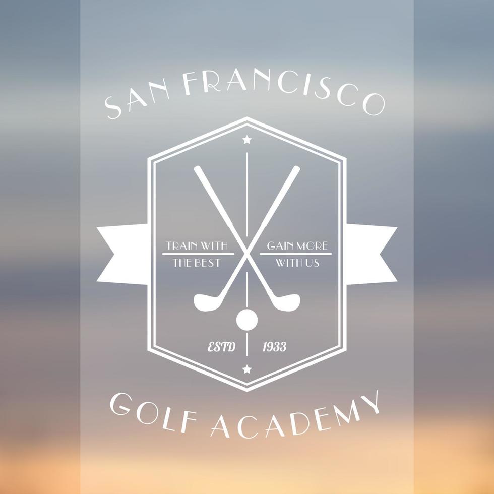 Golf Academy vintage logo template, emblem with golf clubs, vector illustration