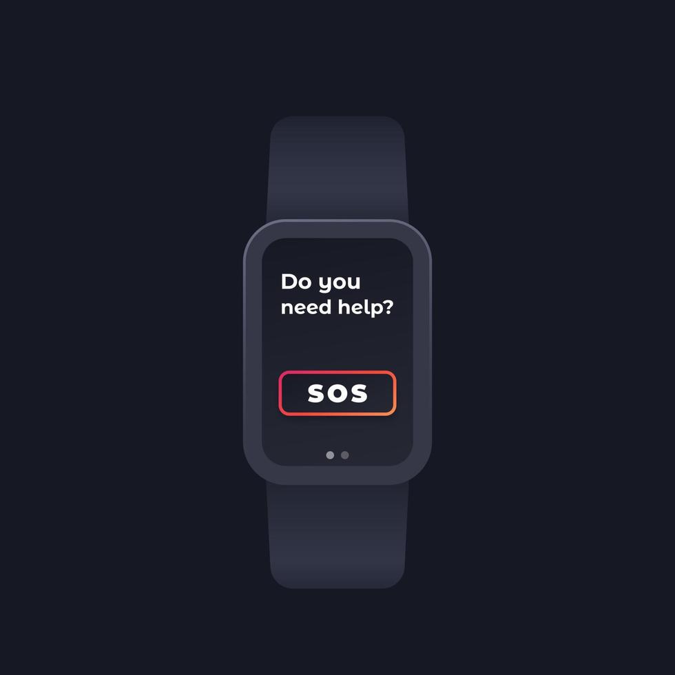 sos button in smart watch, emergency app design vector