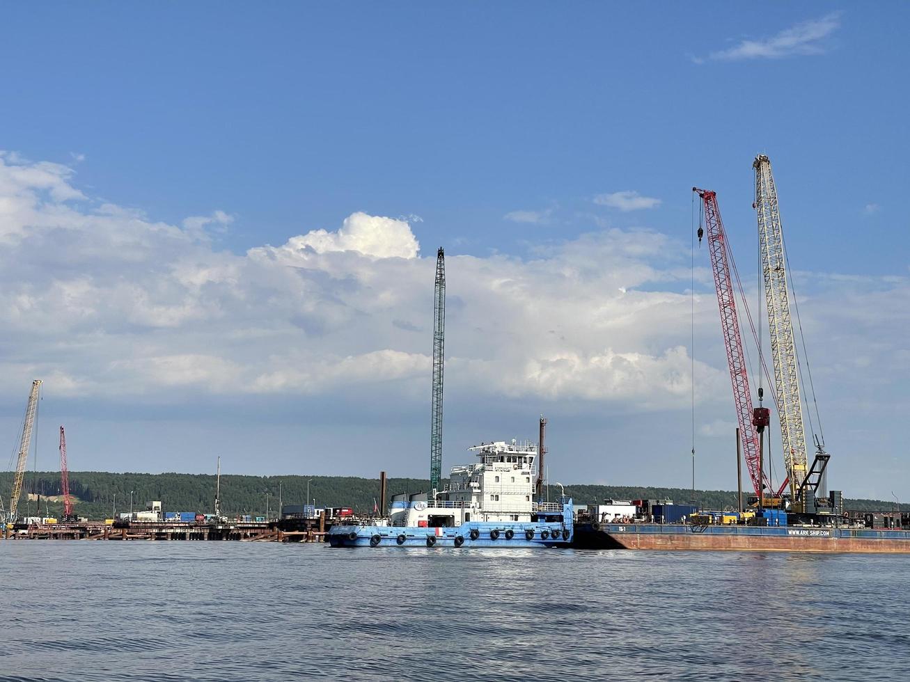 Construction of a bridge across the Volga river, near Kazan, Russia photo