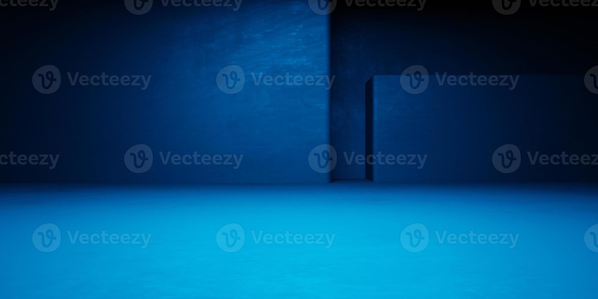 Representación 3d de fondo geométrico abstracto de habitación azul vacía. escena para publicidad, tecnología, escaparate, banner, cosmética, moda, negocios, metaverso. ilustración de ciencia ficción. pantalla del producto foto