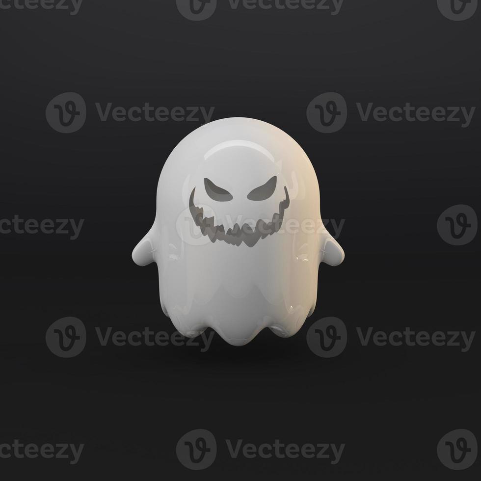 white ghost floating 3d halloween concept on dark background photo