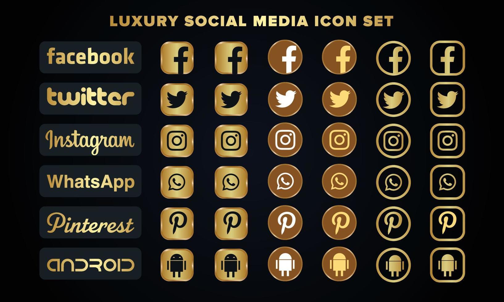 Luxury Icon set of popular social applications with rounded corners. Social media icons modern design on transparent background for your design. Vector Set EPS 10